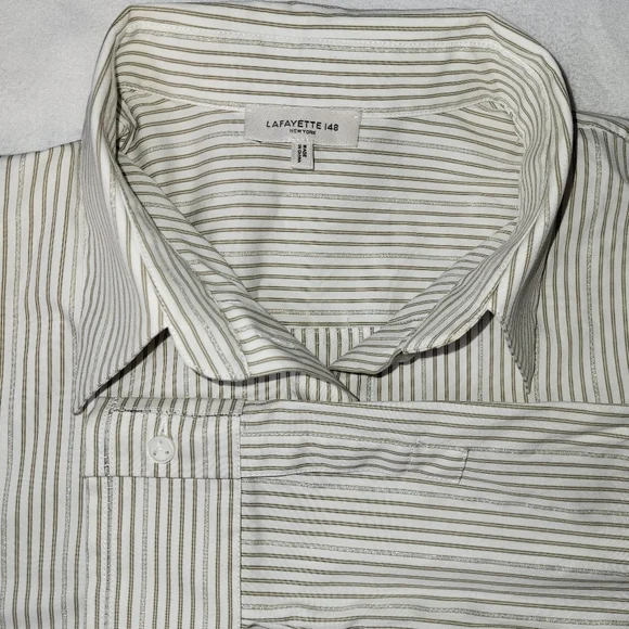 Lafayette 148 New York Glitter Stripe Blouse Women's Size Medium With‎ Flaw - Picture 5 of 10